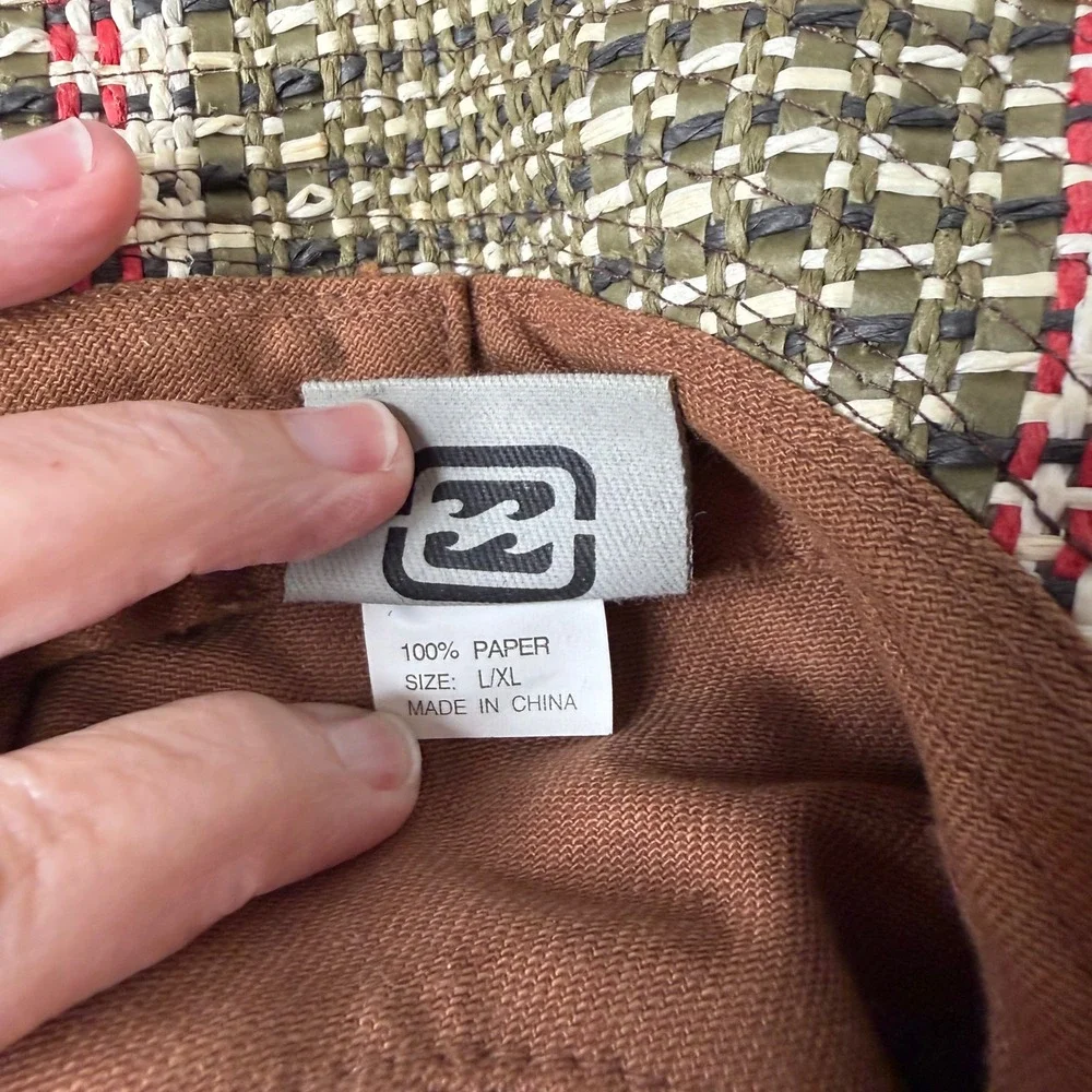 Billabong Fedora Hat Mens Brown‎ Woven Paper Straw Plaid Surf Boho Y2K Size L/XL